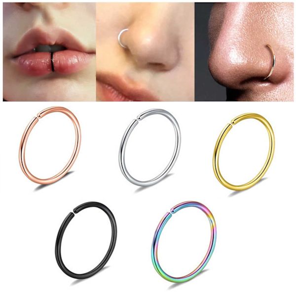 2-Pack Fake Piercing Öron/Läpp/Näsa [Septum, Läppring, Näsring] silver