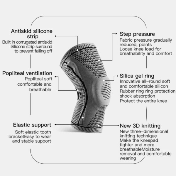 Förstärkt Silikon Knästöd med Fjädring Kompression Artos L grå