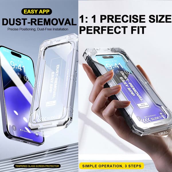 Härdat glas skärmskydd för iPhone 16 Plus – 9H reptåligt, enkel, bubblfri montering