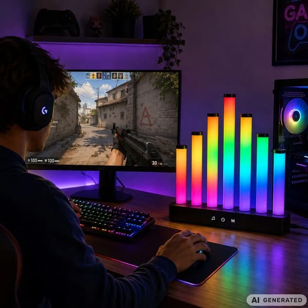 RGB LED gulvlampe med 7 lysstave, musiksynkronisering og app