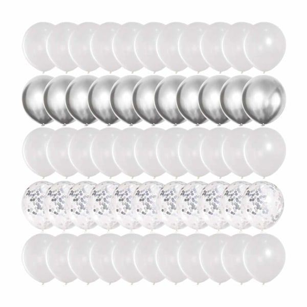 50-pack Ballonger Vit Silver Metallic Konfettiballonger silver