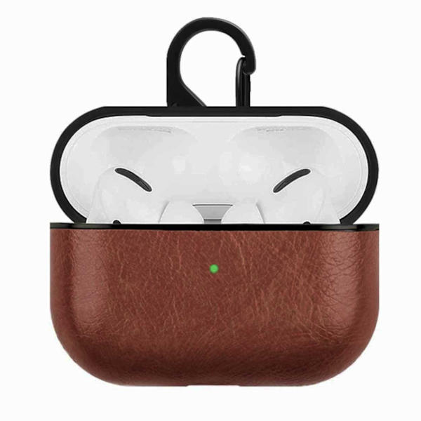 Mörkbrun Apple AirPods Pro Väska Fodral Skyddsfodral Skinn Läder brun