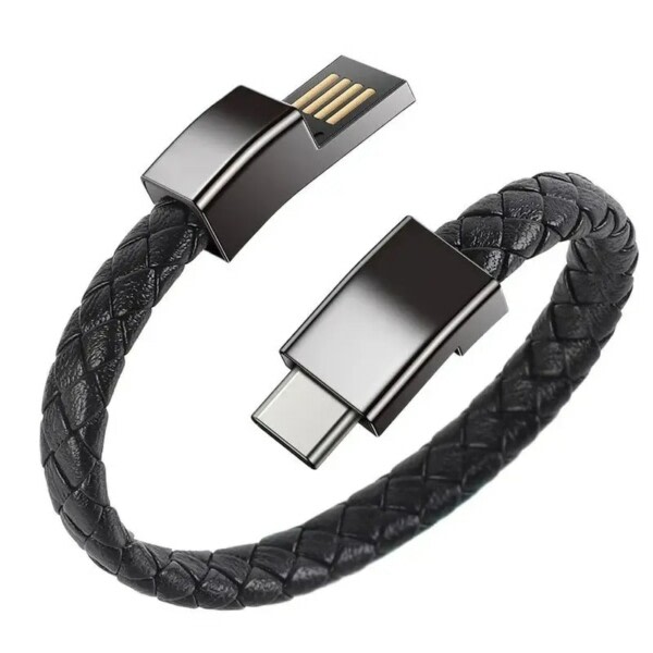 Läderarmband med Laddkabel USB-C Laddningsarmband Svart svart