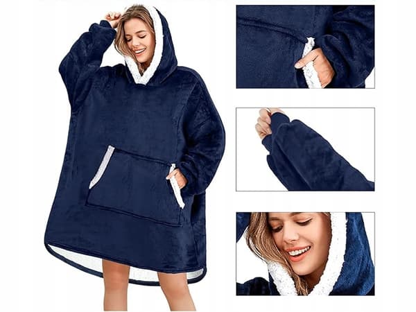 Snuggie Hoodie Blanket Oversize Filttröja Mörkblå grå