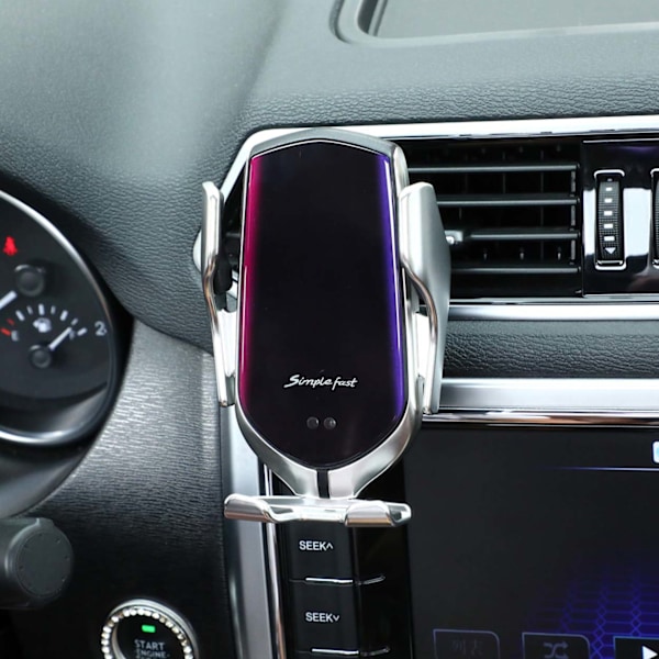 USB-C Smart Wireless Mobile Charger Qi Mobile Holder for bil sølv