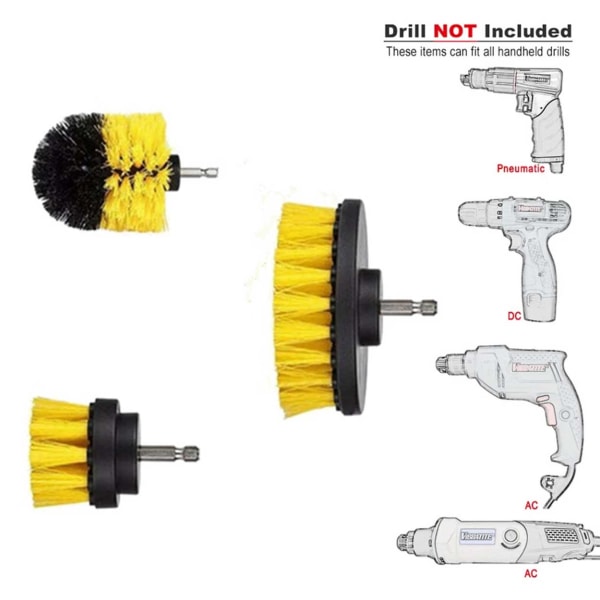 Skrubbørste til boremaskine og skruetrækker 3-pack gul
