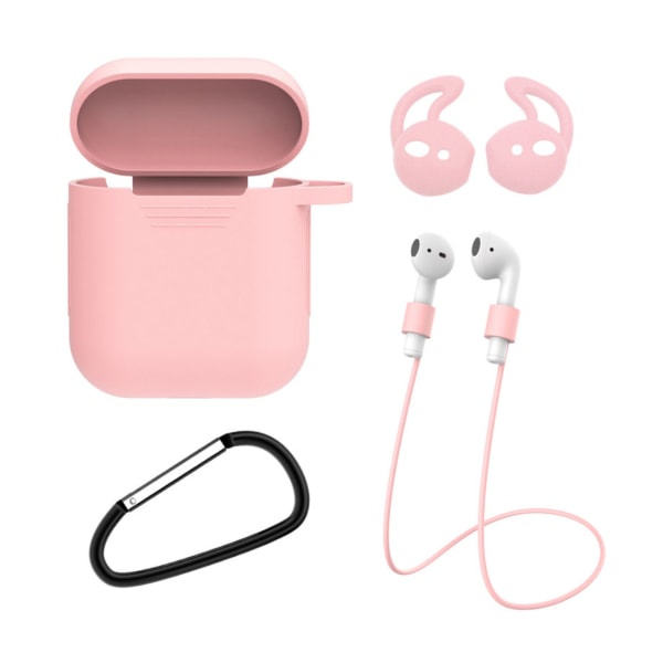 Apple AirPods 1/2 4-i-1 Fodral Halsrem Earhooks Rosa rosa