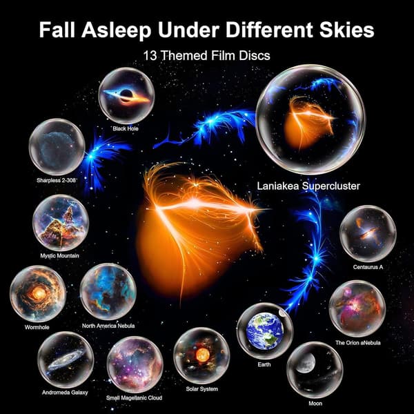 13-i-1 Planetarium LED Galaxy Lampe med Stjernehimmel svart