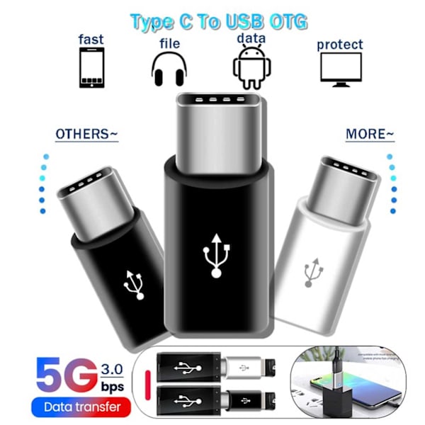 Android Micro USB til USB C OTG -adapter svart