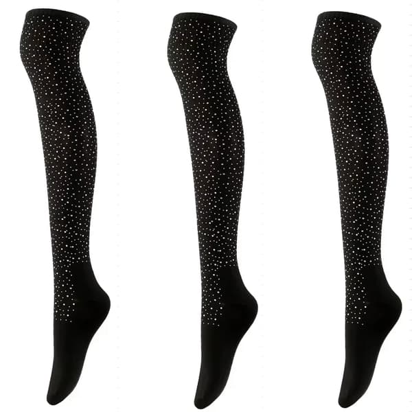 Glittrande Knästrumpor med Strass – Helsvart, Overknee Svart
