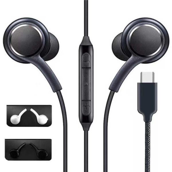 Trådade USB-C Hörlurar med Mikrofon Svart svart