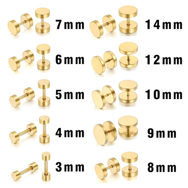 2-pack falsk stik falsk forlængelse øreringe piercing juvel guld - 4mm guld