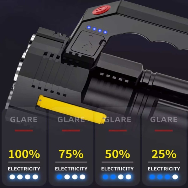 Ladattava LED -taskulamppu kahvalla musta