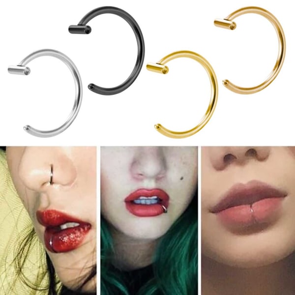 2-Pack Fake Läpp Piercing - Läppring utan Hål Färg: Roséguld guld