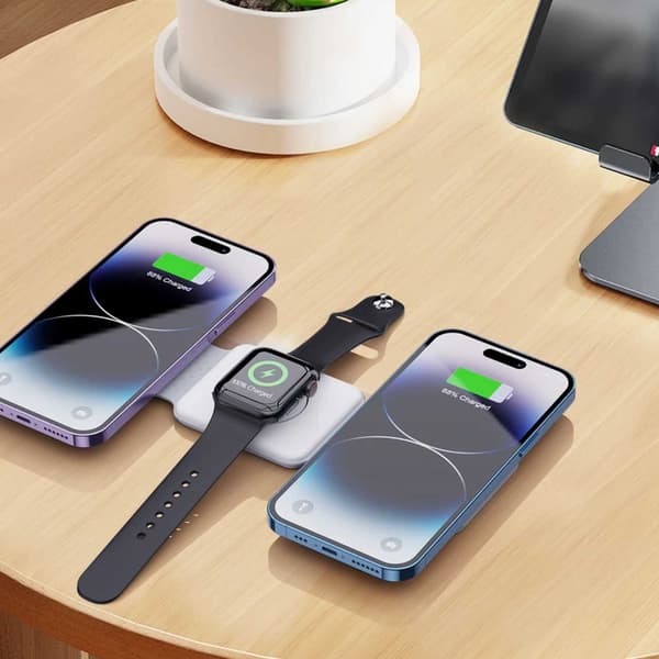 Foldbar Trådløs Mobillader 3-i-1 Magsafe Kompatibel Hvid hvid