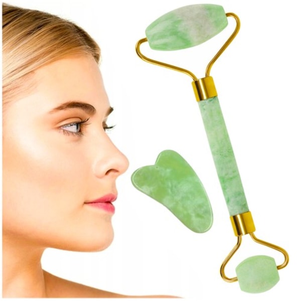 Äkta Jade Natursten Gua Sha och Roller grön