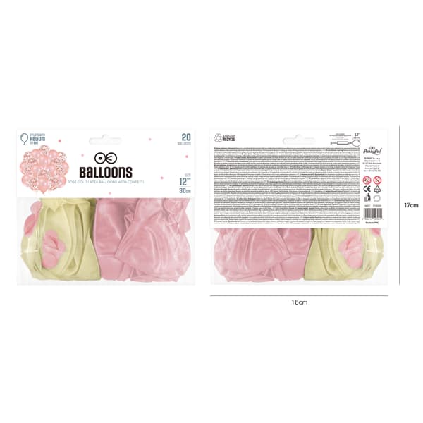 Rose gold ilmapallot konfetilla 12 tum 20 st
