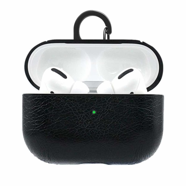 Svart Apple AirPods Pro Väska Fodral Skyddsfodral Skinn Läder svart