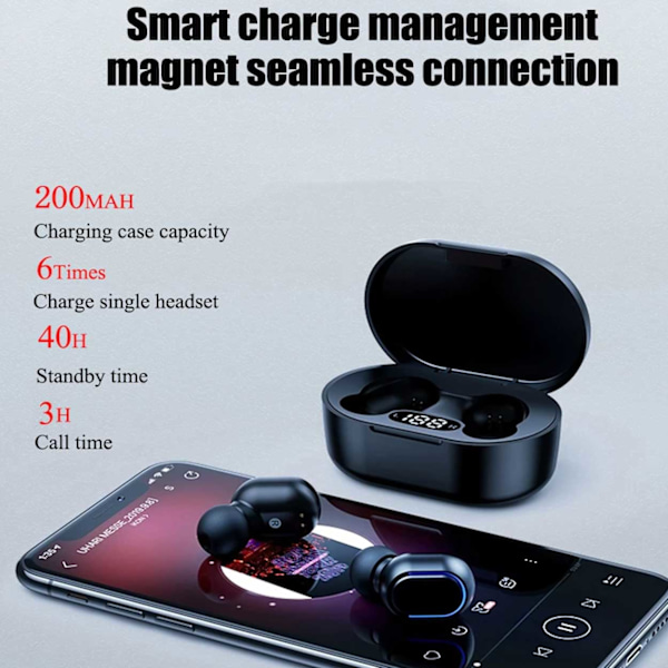 TWS Helt Trådlösa In-Ear Hörlurar Laddfodral med Display Svart svart