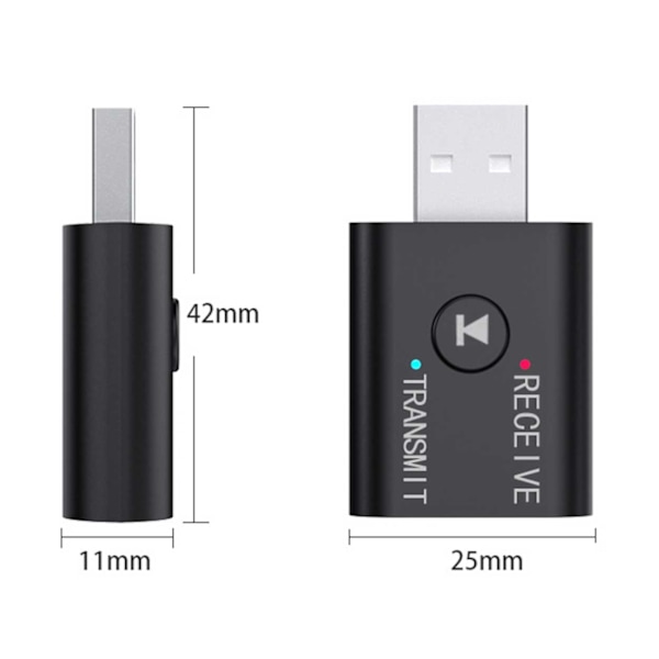 Bluetooth -adapter avsendermottaker for trådløs musikk 3,5 mm aux svart