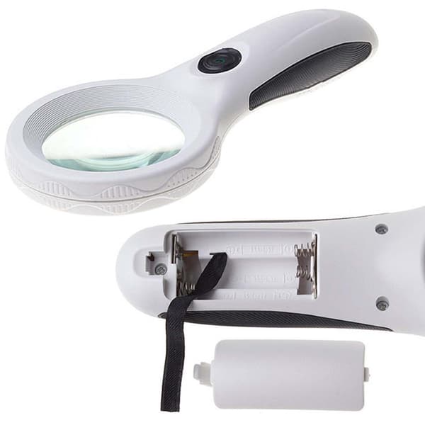 Forstørrelsesglass 4x med LED-lampe - Perfekt for lesing og arbeid hvit