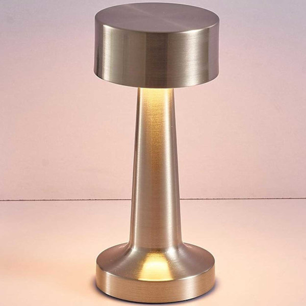 Retro genopladelig bordlampe med metaldæmper sølv sølv