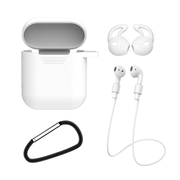 Apple AirPods 1/2 4-i-1 Case Calcinal Earhooks White hvit