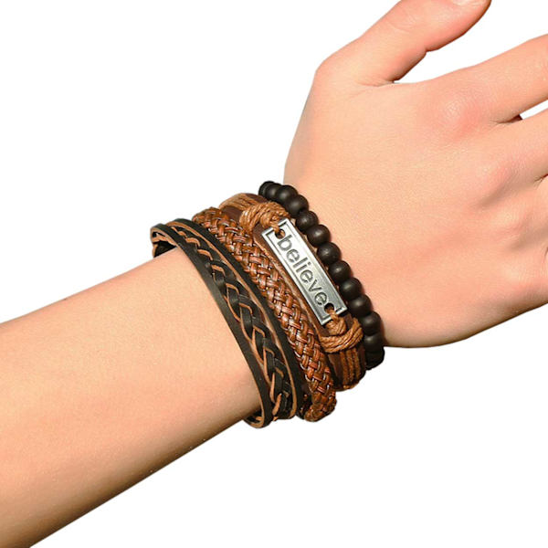 4-pack Handgjorda Läderarmband Herrarmband Skinn Läder Rep brun