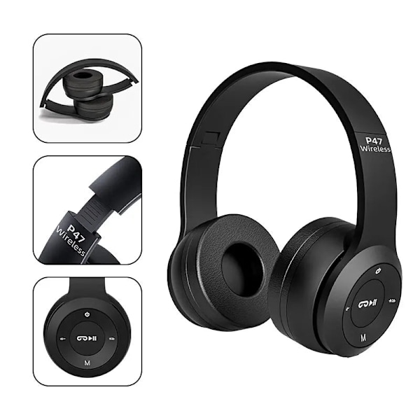 Trådløse Bluetooth-hovedtelefoner On-ear med mikrofon Sort