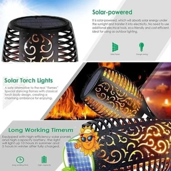 4-pak solar fakkel lanterne med flammende lys sort