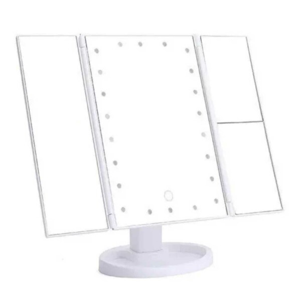 LED Makeup Mirror med belysning - Tri Fold Make Up Mirror White hvid