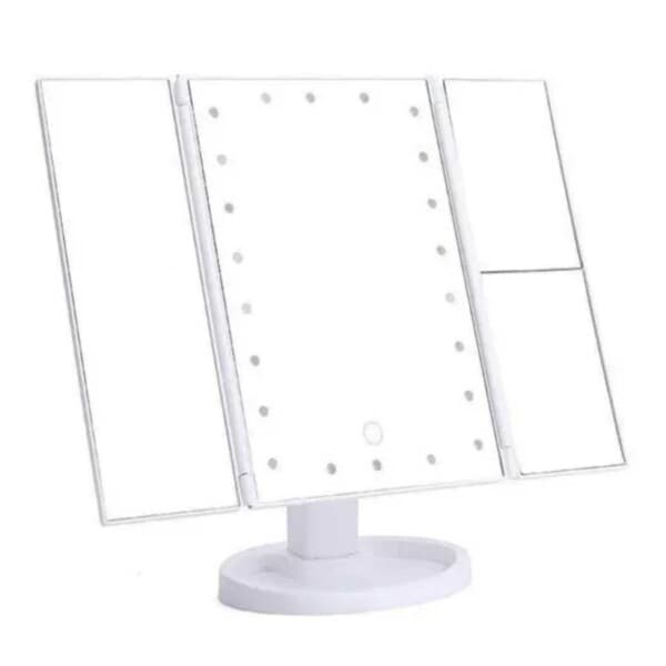 LED -meikkipeili valaistuksella - tri -fold meikkipeili valkoinen valkoinen