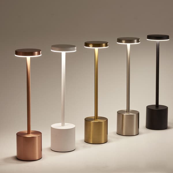Oppladbar LED Bordlampe i Metall Hvit