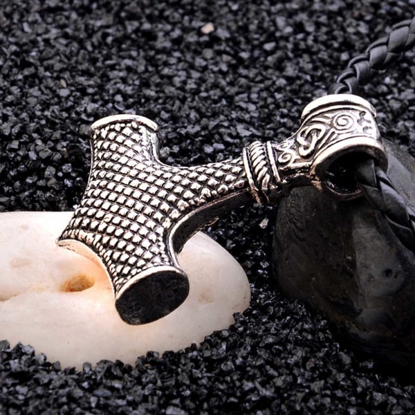 Vikingahalsband Tors Hammare Mjolnir Konstläder Silver silver