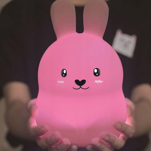 RGB LED Nattlampe Barn Kanin Squishy med Fjernkontroll og Timer