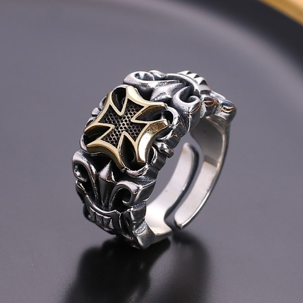 Ring Gold Cross Seal Justerbar størrelse sølv