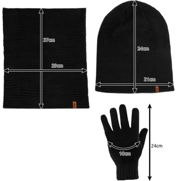 Talvisetti 3-in-1 | Hattu, putkihuivi ja hanskat Unisex musta