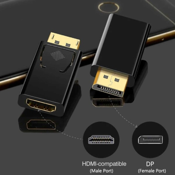 Näyttöportti DP-uros-HDMI-naarassovitin 4K musta