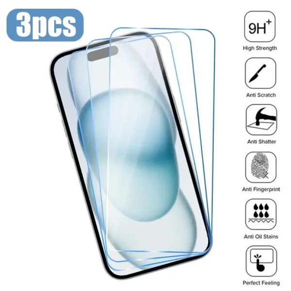 3-pack iPhone 15 Pro Max Comprehensive Screen Protector HD herdet glass gjennomsiktig