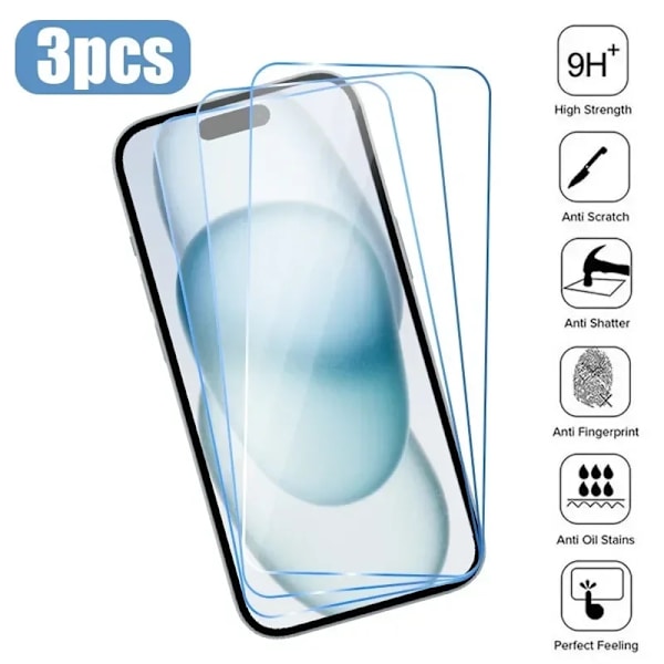 3-pakke iPhone 15 Pro Max Comprehensive Screen Protector HD tempereret glas gennemsigtig