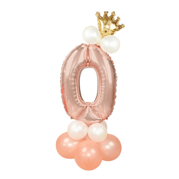 Stor Stående Sifferballong Set | Roséguld Metallic Nummer 0 110cm