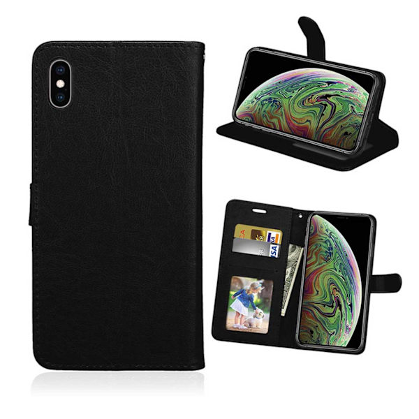 iPhone XS Wallet Case Black Leather Leather Case svart
