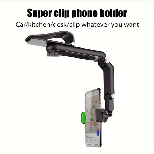 Multifunksjonell holder for mobiltelefon med 360° rotasjon – for solskjerming, bord
