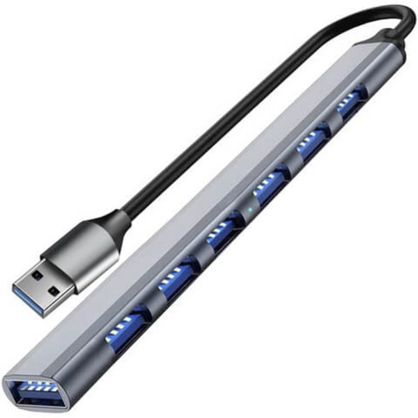 USB Hub 7-porter | USB A til 1x USB 3.2 og 6x USB 2.0 grå