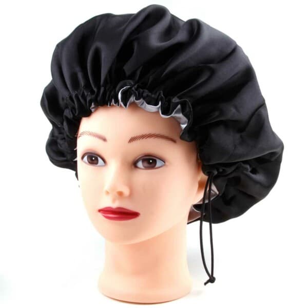Sleeping Cap - Satin Hair Care Wedding Bonnet - Justerbar søvnhette svart svart