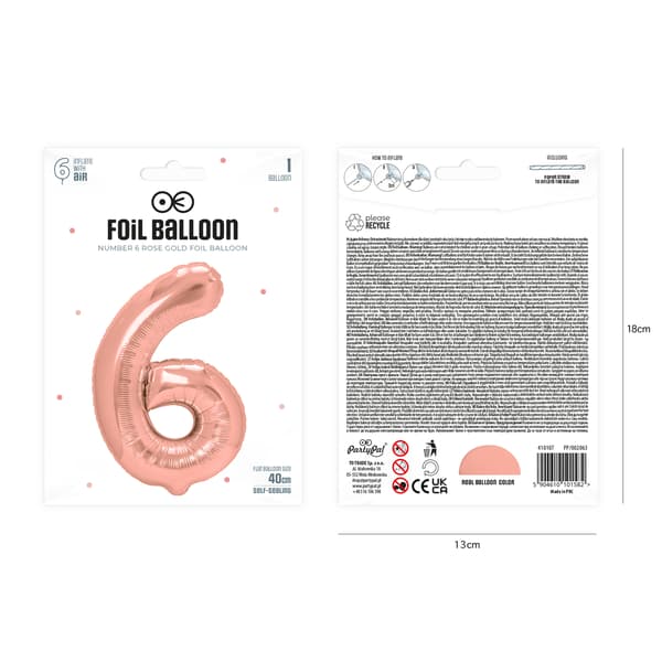Folieballong Tall 6 Roségull 40 cm