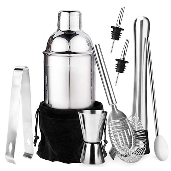Cocktailset 9-dele Barset 550 ml Shaker rustfrit stål sølv