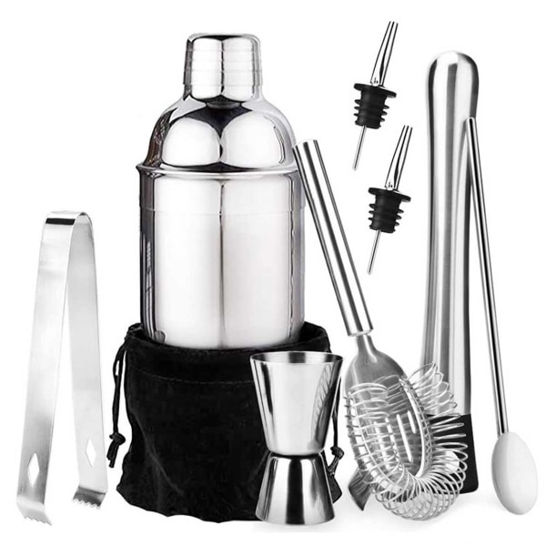 Cocktailset 9-delers barset 550 ml Shaker rustfritt stål sølv