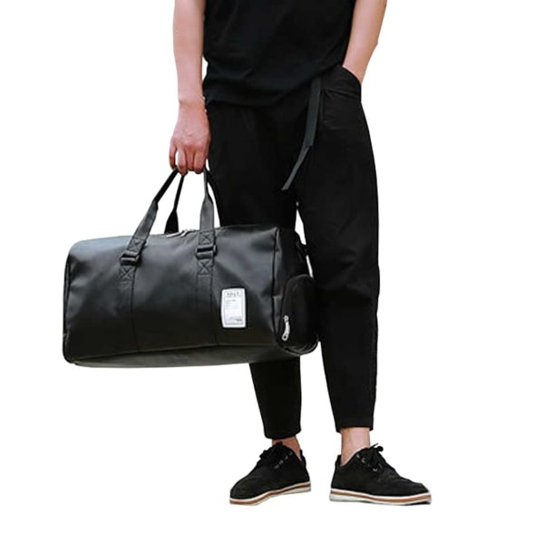 17L taske med skojakke læder - weekendbag træningspose - sort sort