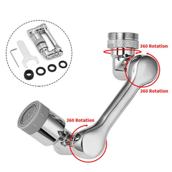 Dyse til kran - 1080 ° roterende kjøkkenkranadapter abs sølv